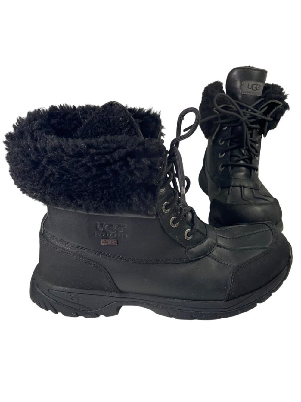 UGG Mens Butte Winter Boots 9 Black Lace Up Waterproof Fur Lined Outdoor Snow